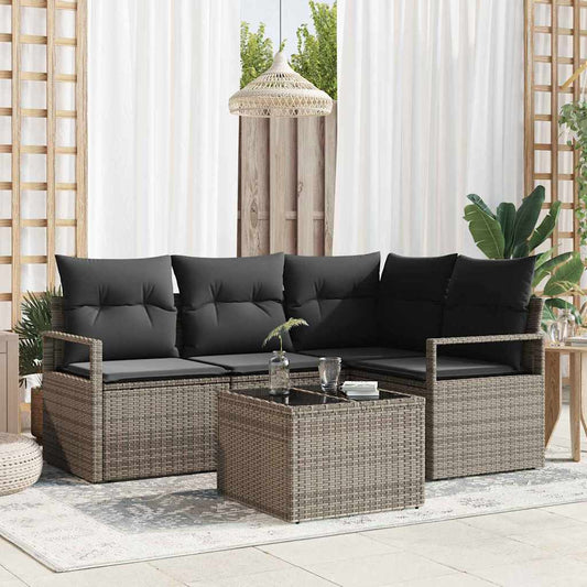 vidaXL Σετ Καναπέ με μαξιλάρι 5 pcs Ανοιχτό γκρι συνθετικό ρατάν