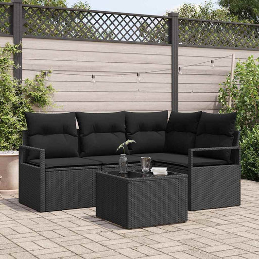 vidaXL Σετ Καναπέ με μαξιλάρι 5 pcs Μαύρο συνθετικό ρατάν