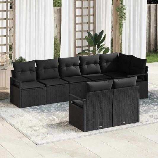 vidaXL Σετ Καναπέ Κήπου με μαξιλάρι 8 pcs Μαύρο συνθετικό ρατάν