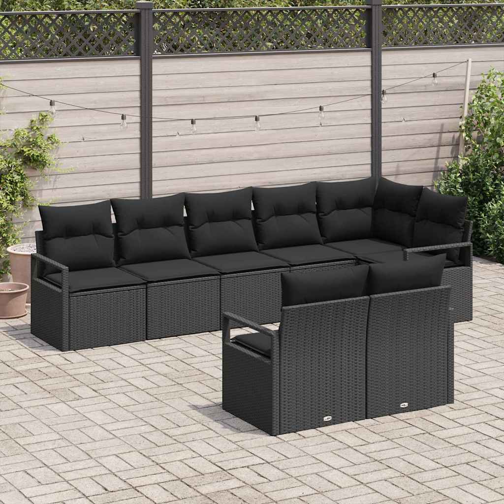 vidaXL Σετ Καναπέ Κήπου με μαξιλάρι 8 pcs Μαύρο συνθετικό ρατάν