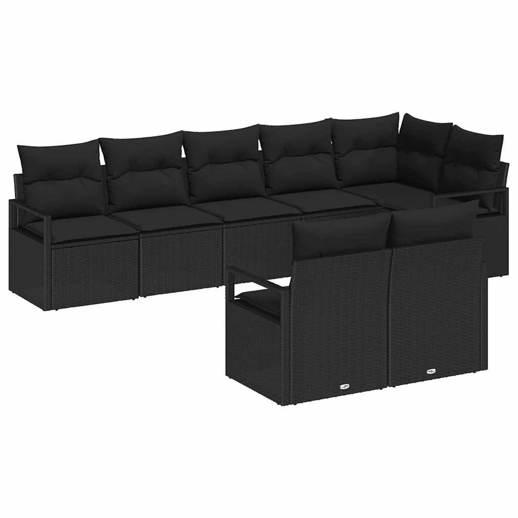 vidaXL Σετ Καναπέ Κήπου με μαξιλάρι 8 pcs Μαύρο συνθετικό ρατάν