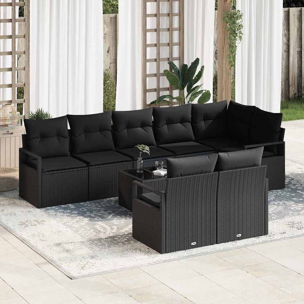 vidaXL Σετ Καναπέ Κήπου με μαξιλάρι 9 pcs Μαύρο συνθετικό ρατάν