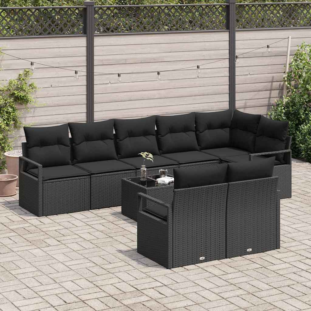 vidaXL Σετ Καναπέ Κήπου με μαξιλάρι 9 pcs Μαύρο συνθετικό ρατάν