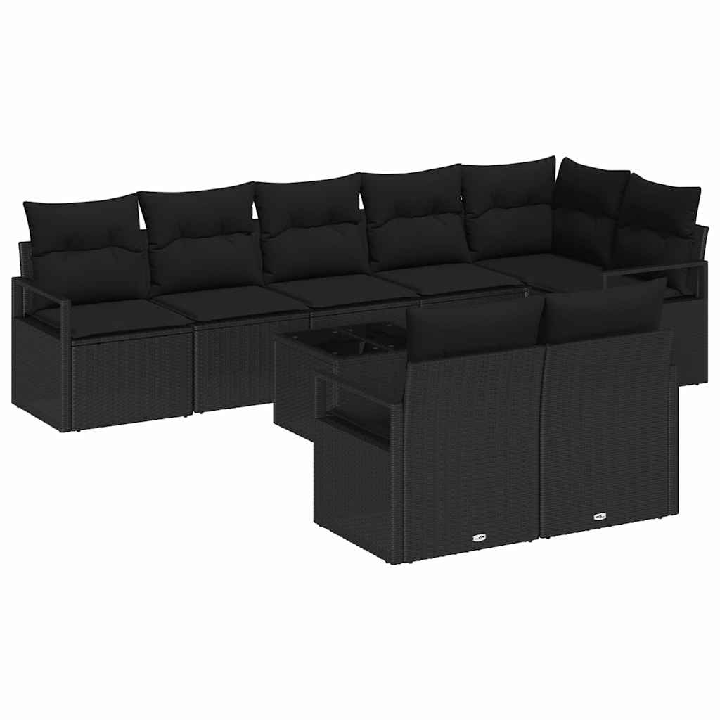 vidaXL Σετ Καναπέ Κήπου με μαξιλάρι 9 pcs Μαύρο συνθετικό ρατάν