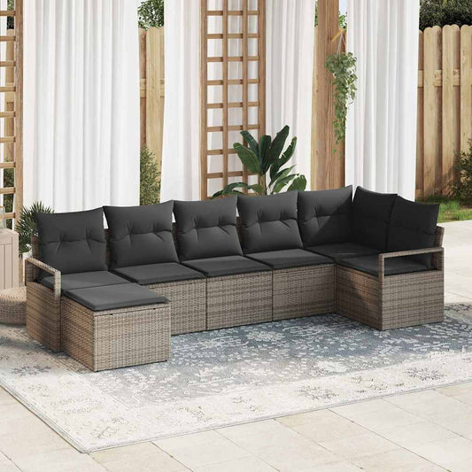 vidaXL Σετ Καναπέ με μαξιλάρι με αποθήκευση 7 pcs Γκρι συνθετικό ρατάν