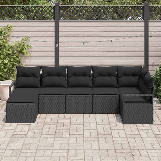 vidaXL Σετ Καναπέ με μαξιλάρι 7 pcs Μαύρο συνθετικό ρατάν