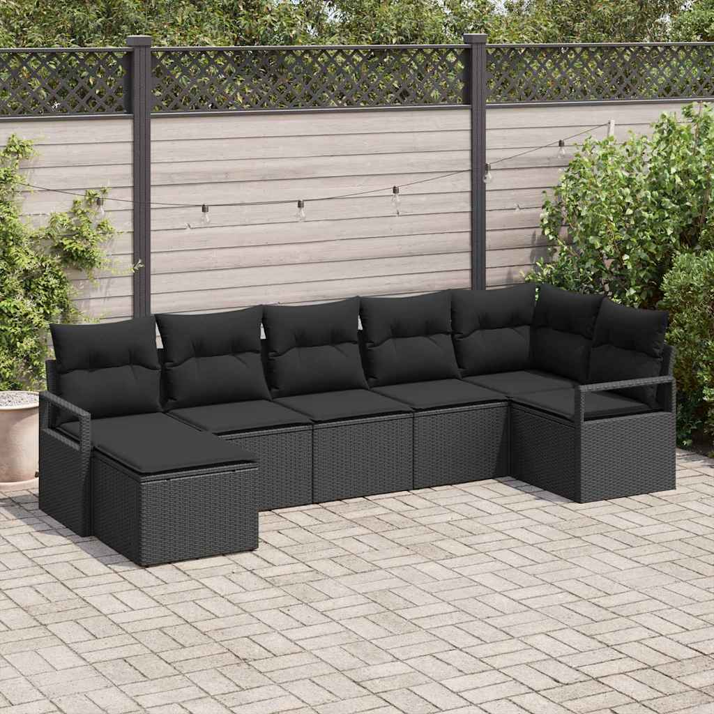 vidaXL Σετ Καναπέ με μαξιλάρι 7 pcs Μαύρο συνθετικό ρατάν