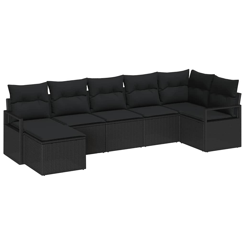 vidaXL Σετ Καναπέ με μαξιλάρι 7 pcs Μαύρο συνθετικό ρατάν
