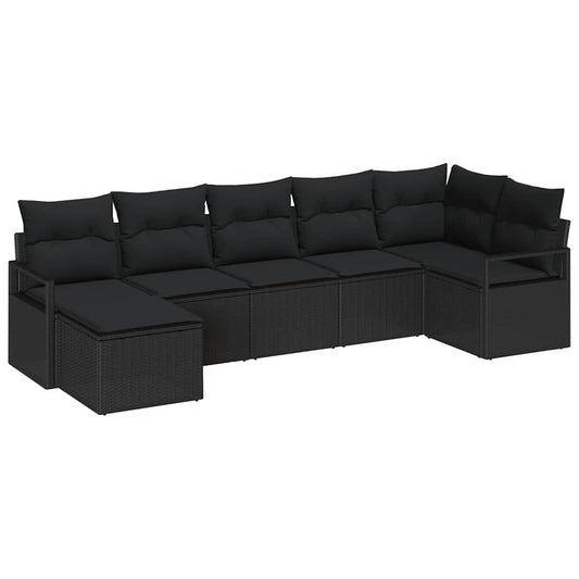 vidaXL Σετ Καναπέ με μαξιλάρι 7 pcs Μαύρο συνθετικό ρατάν
