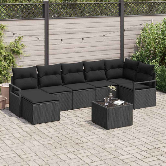vidaXL Σετ Καναπέ με μαξιλάρι 8 pcs Μαύρο συνθετικό ρατάν