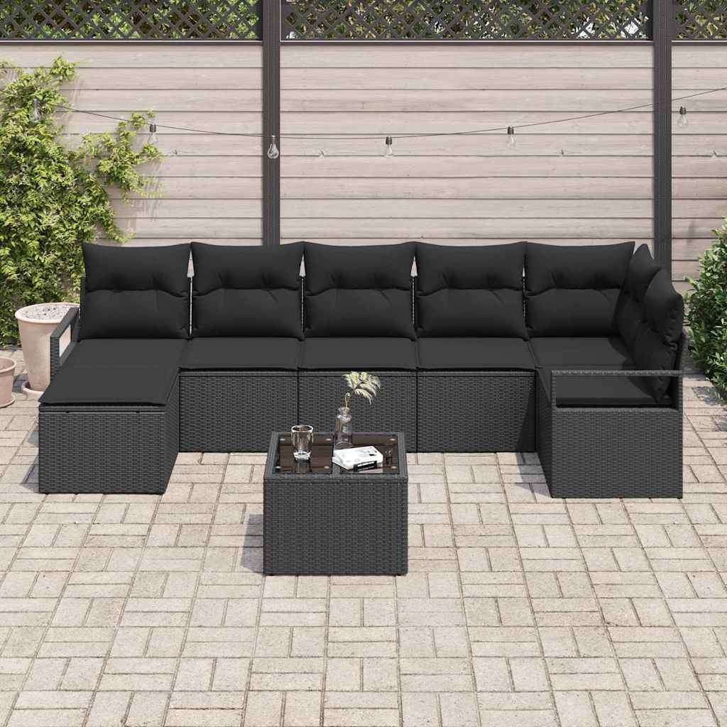 vidaXL Σετ Καναπέ με μαξιλάρι 8 pcs Μαύρο συνθετικό ρατάν