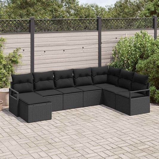 vidaXL Σετ Καναπέ με μαξιλάρι 8 pcs Μαύρο συνθετικό ρατάν