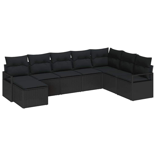 vidaXL Σετ Καναπέ με μαξιλάρι 8 pcs Μαύρο συνθετικό ρατάν