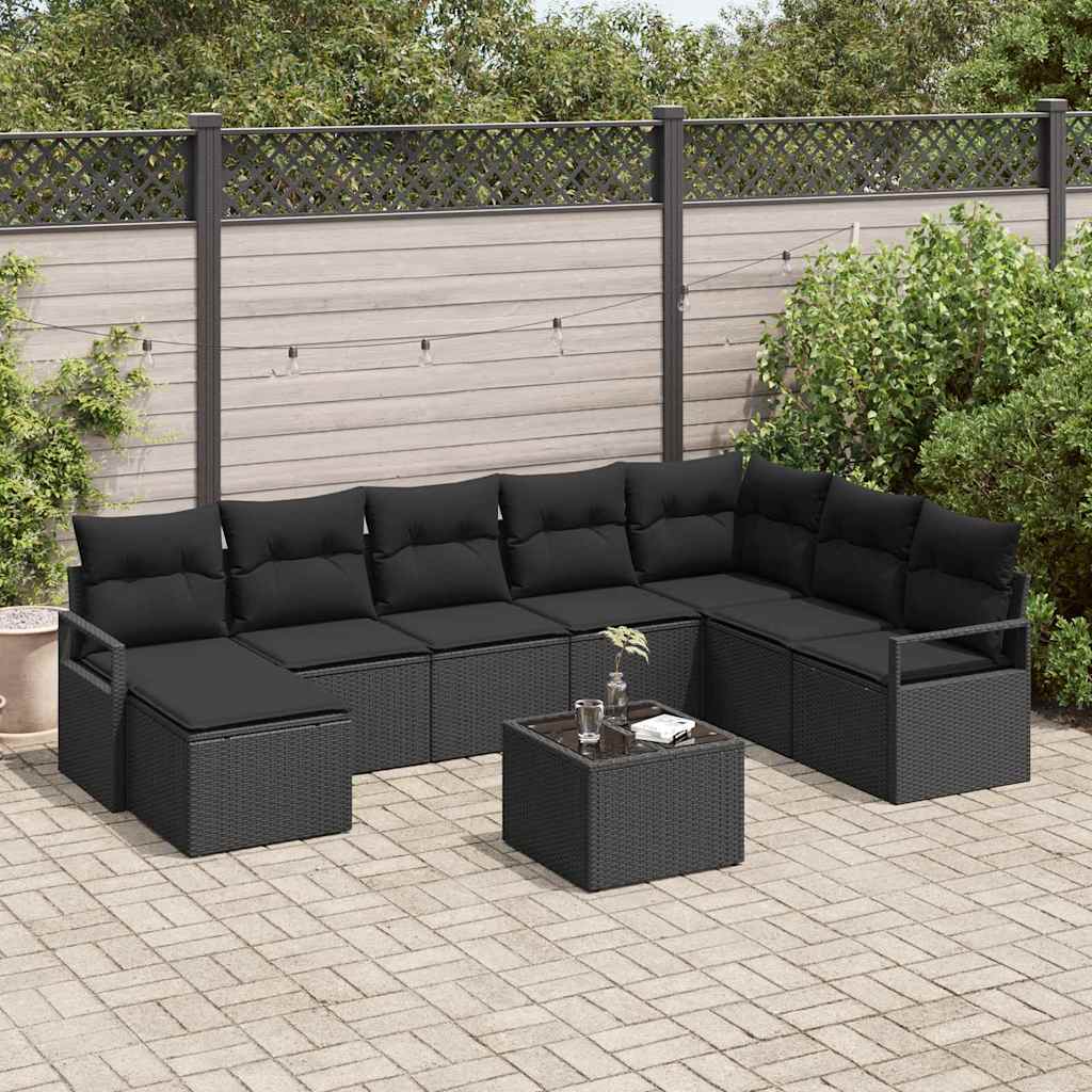 vidaXL Σετ Καναπέ με μαξιλάρι 9 pcs Μαύρο συνθετικό ρατάν
