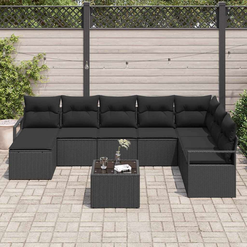 vidaXL Σετ Καναπέ με μαξιλάρι 9 pcs Μαύρο συνθετικό ρατάν