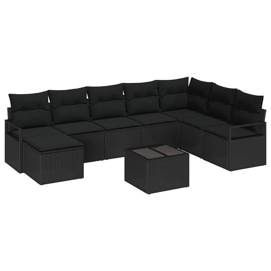 vidaXL Σετ Καναπέ με μαξιλάρι 9 pcs Μαύρο συνθετικό ρατάν