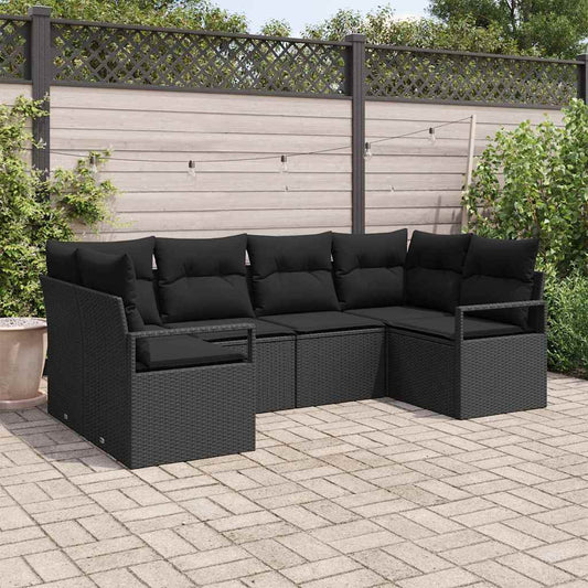 vidaXL Σετ Καναπέ Κήπου με μαξιλάρι 6 pcs Μαύρο συνθετικό ρατάν