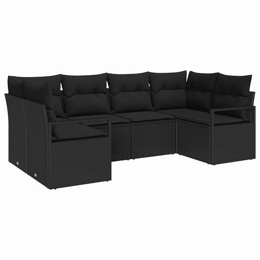 vidaXL Σετ Καναπέ Κήπου με μαξιλάρι 6 pcs Μαύρο συνθετικό ρατάν