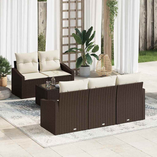 vidaXL Σετ Καναπέ με μαξιλάρι 6 pcs Καφέ και Κρέμα συνθετικό ρατάν