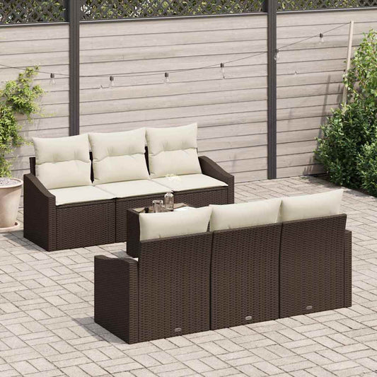 vidaXL Σετ Καναπέ με μαξιλάρι 7 pcs Καφέ και Κρέμα συνθετικό ρατάν