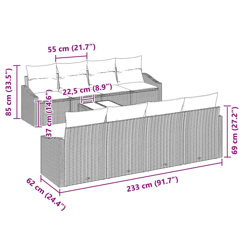 vidaXL Σετ κήπου 7 τεμαχίων με μαξιλάρια Ανοιχτό γκρι Πολυρατάν