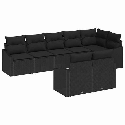 vidaXL Σετ Καναπέ Κήπου με μαξιλάρι 8 pcs Μαύρο συνθετικό ρατάν