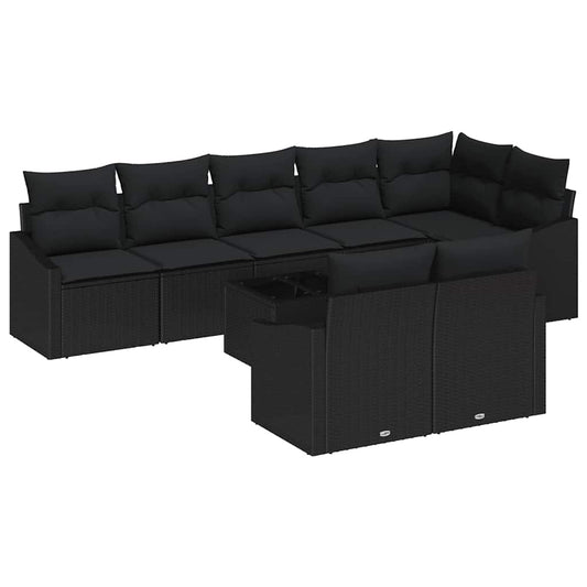 vidaXL Σετ Καναπέ Κήπου με μαξιλάρι 9 pcs Μαύρο συνθετικό ρατάν