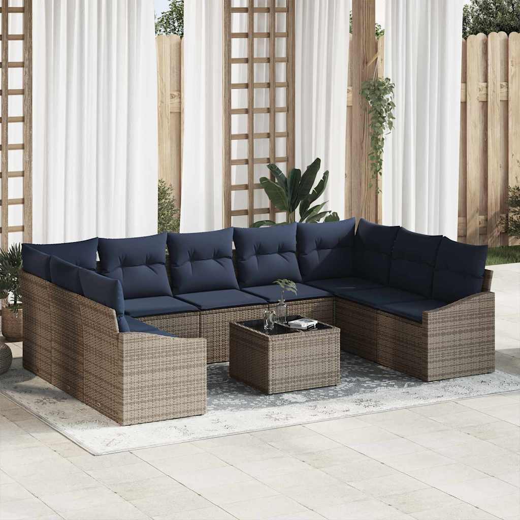 vidaXL Σετ Καναπέ Κήπου 10 pcs Γκρι και Ναυτικό συνθετικό ρατάν