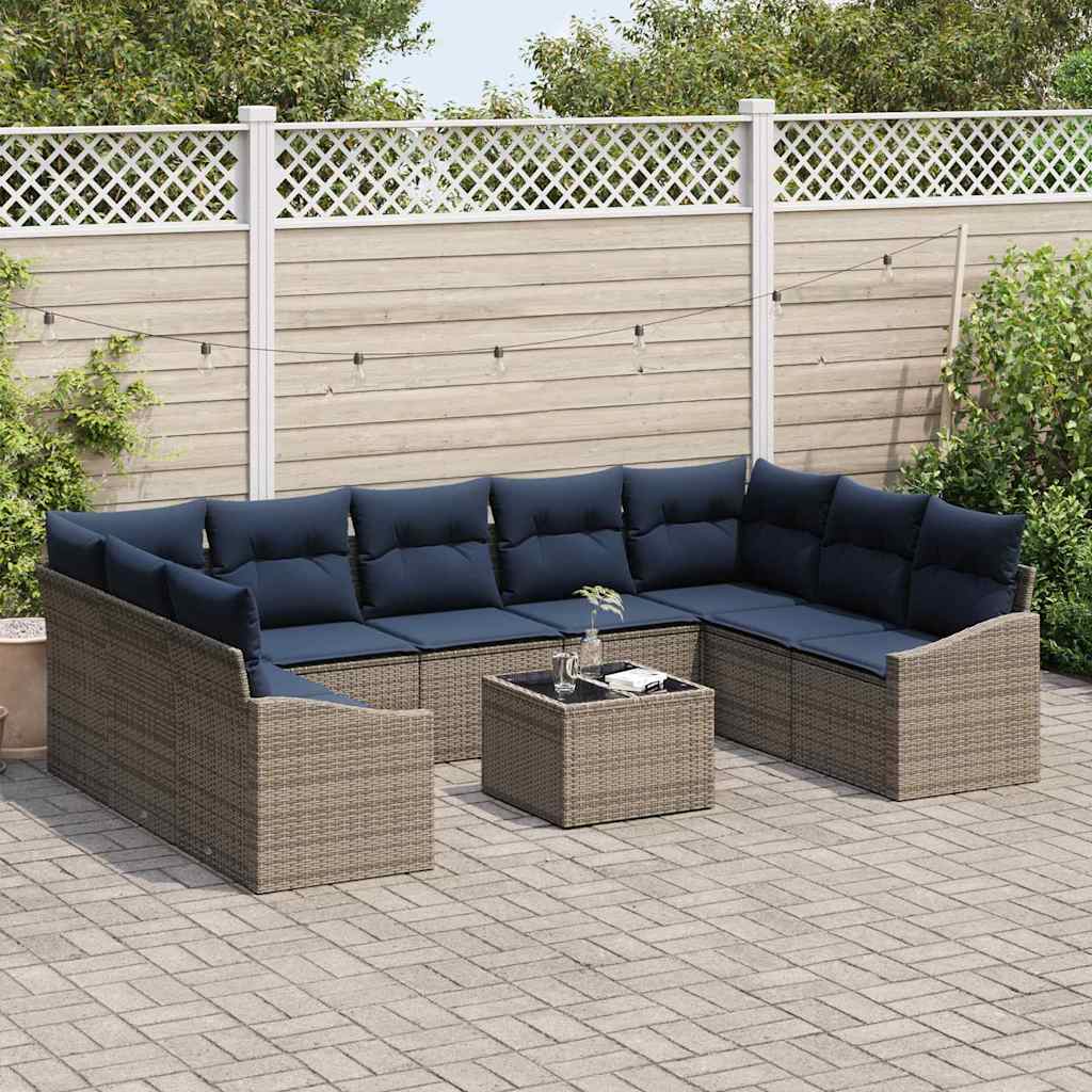 vidaXL Σετ Καναπέ Κήπου 10 pcs Γκρι και Ναυτικό συνθετικό ρατάν