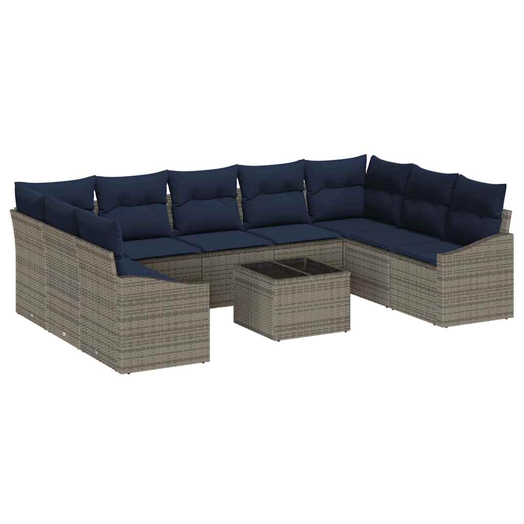 vidaXL Σετ Καναπέ Κήπου 10 pcs Γκρι και Ναυτικό συνθετικό ρατάν