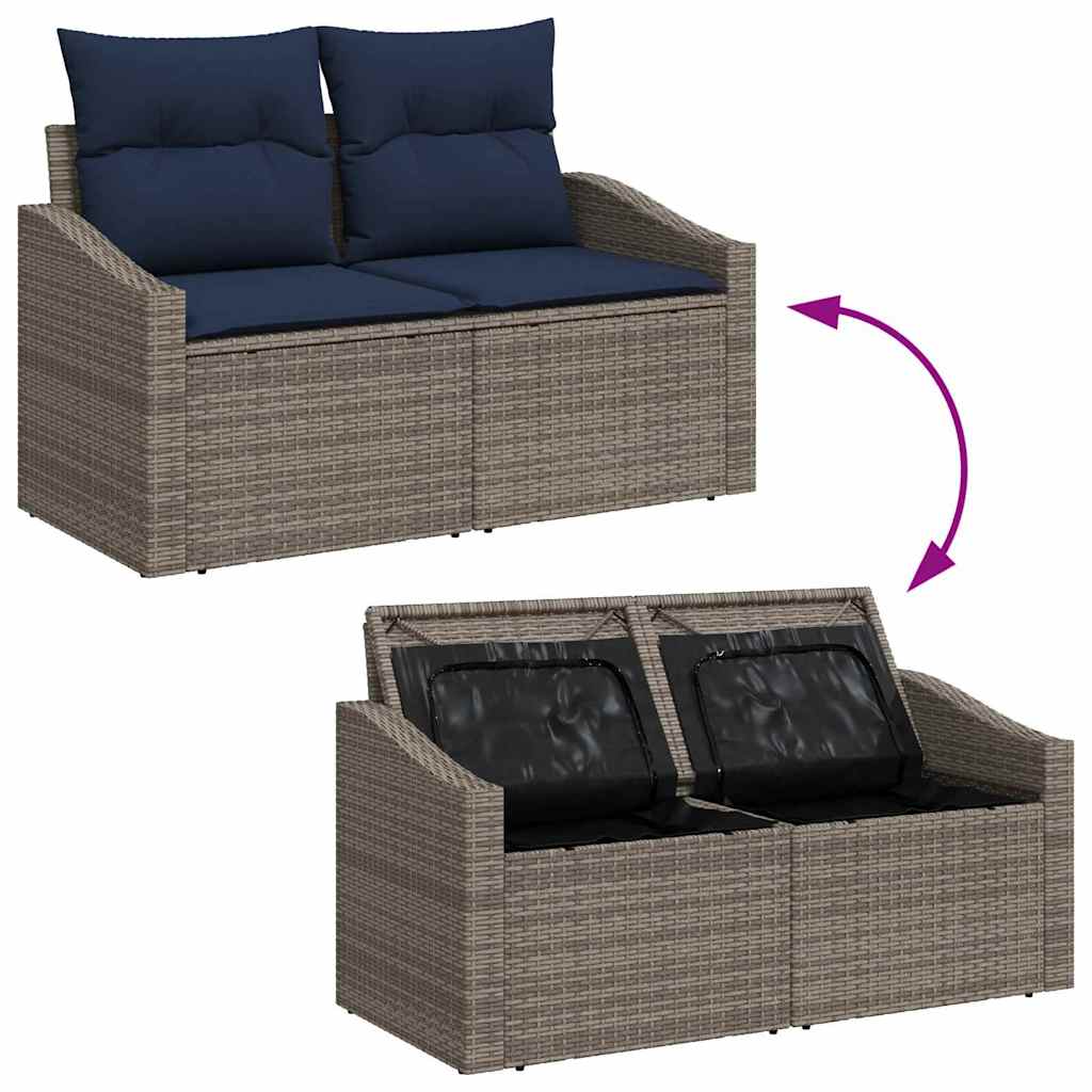 vidaXL Σετ Καναπέ Κήπου 10 pcs Γκρι και Ναυτικό συνθετικό ρατάν