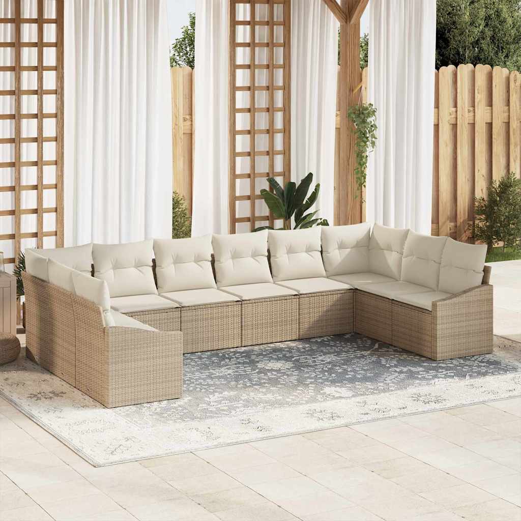 vidaXL Σετ Καναπέ Κήπου 10 pcs Μπεζ και Κρέμα συνθετικό ρατάν