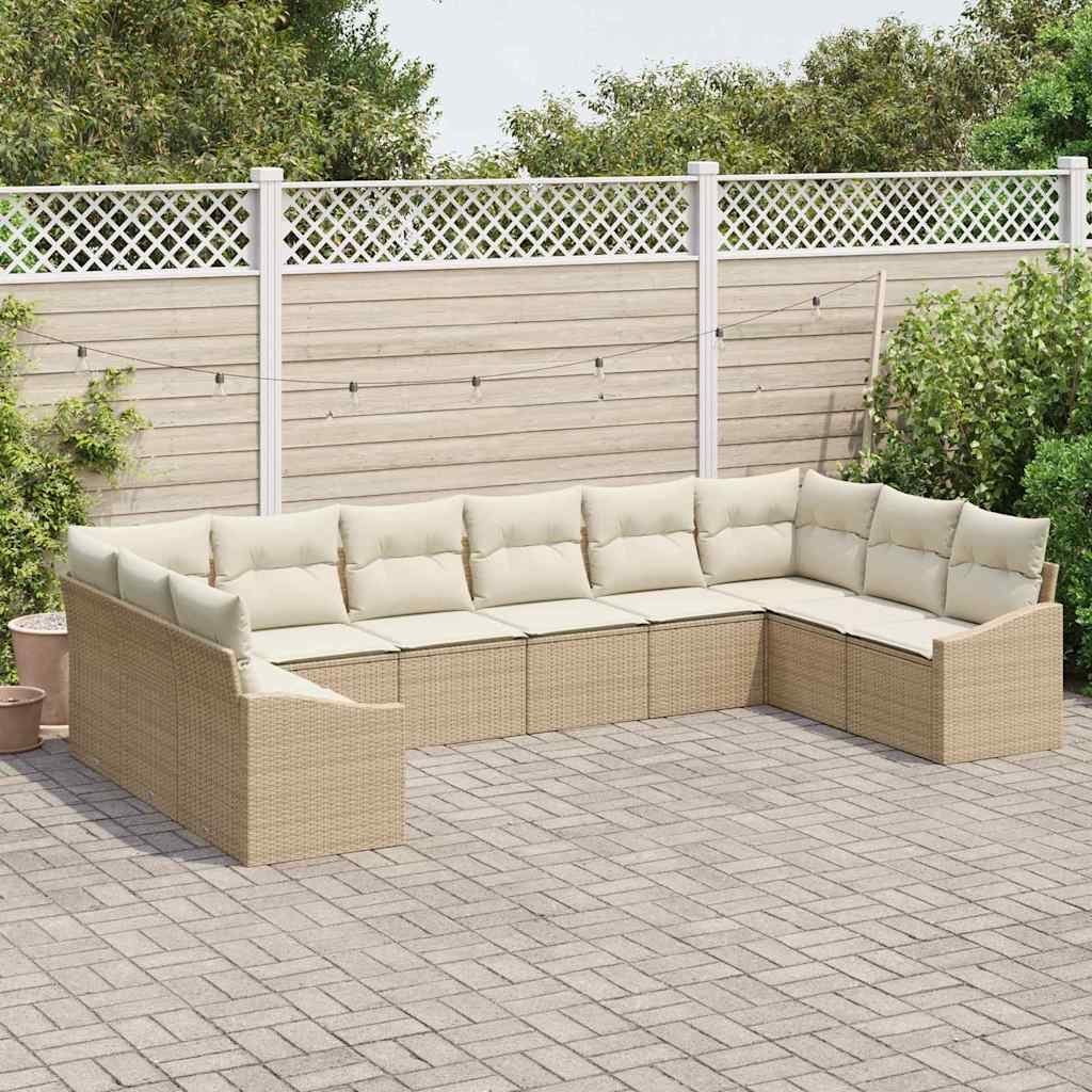 vidaXL Σετ Καναπέ Κήπου 10 pcs Μπεζ και Κρέμα συνθετικό ρατάν