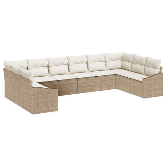 vidaXL Σετ Καναπέ Κήπου 10 pcs Μπεζ και Κρέμα συνθετικό ρατάν