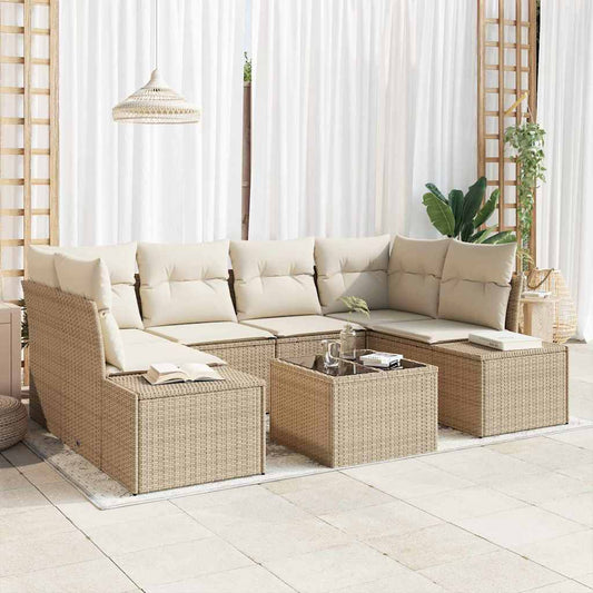 vidaXL Σετ Καναπέ Κήπου 8 pcs Μπεζ και Κρέμα συνθετικό ρατάν