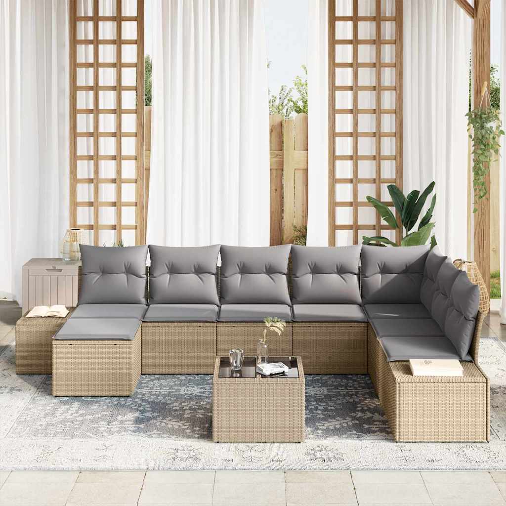 vidaXL Σετ Καναπέ Κήπου 8 pcs Μπεζ και Ανοιχτό γκρι συνθετικό ρατάν