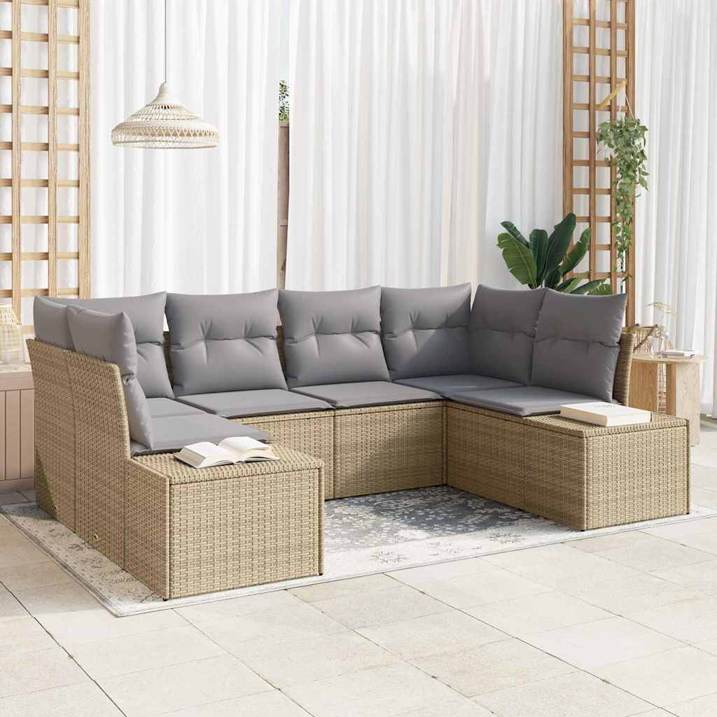vidaXL Σετ Καναπέ Κήπου 6 pcs Μπέζ και Ανοιχτό Γκρι Πολυ ράταν