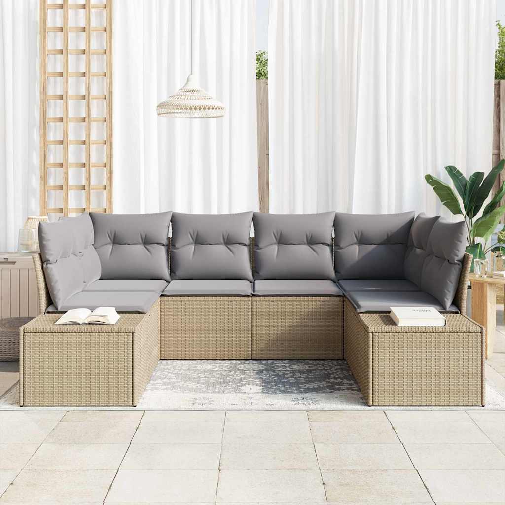 vidaXL Σετ Καναπέ Κήπου 6 pcs Μπέζ και Ανοιχτό Γκρι Πολυ ράταν