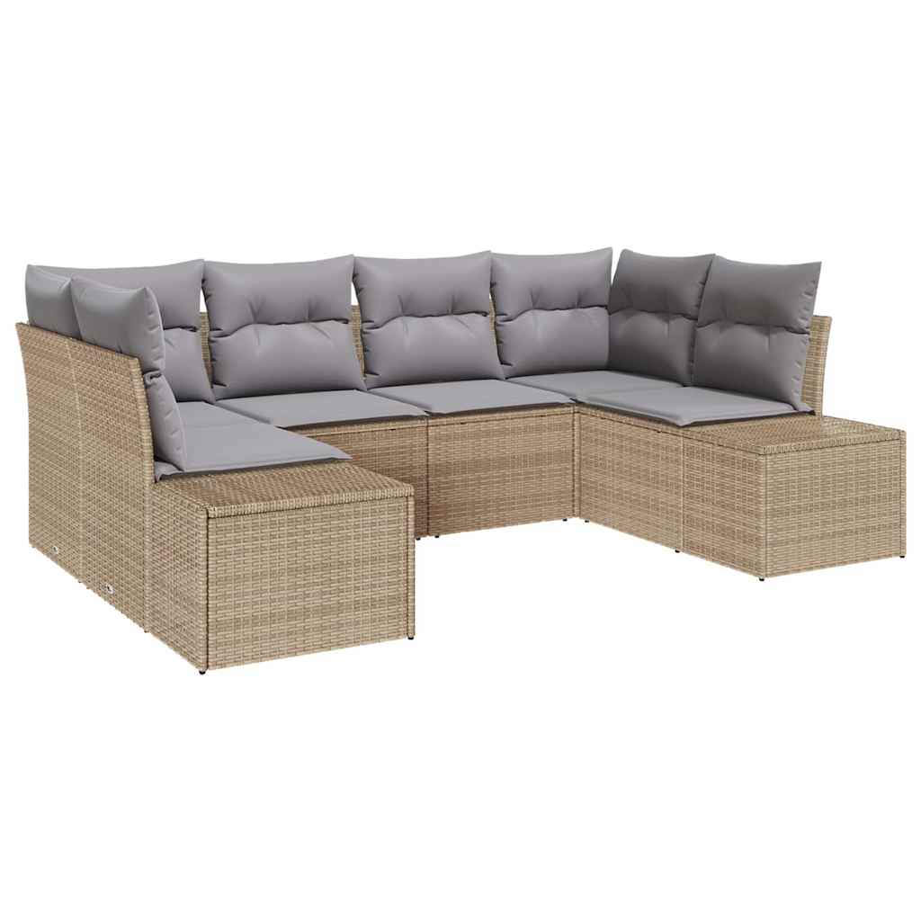 vidaXL Σετ Καναπέ Κήπου 6 pcs Μπέζ και Ανοιχτό Γκρι Πολυ ράταν