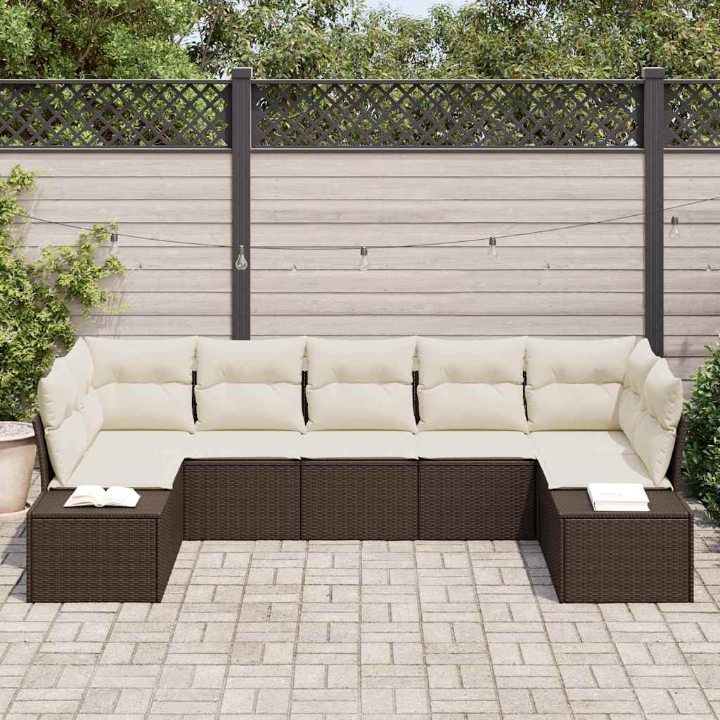 vidaXL Σετ Καναπέ Κήπου 7 pcs Καφέ και κρεμ 289 x 154 x 85 εκ.