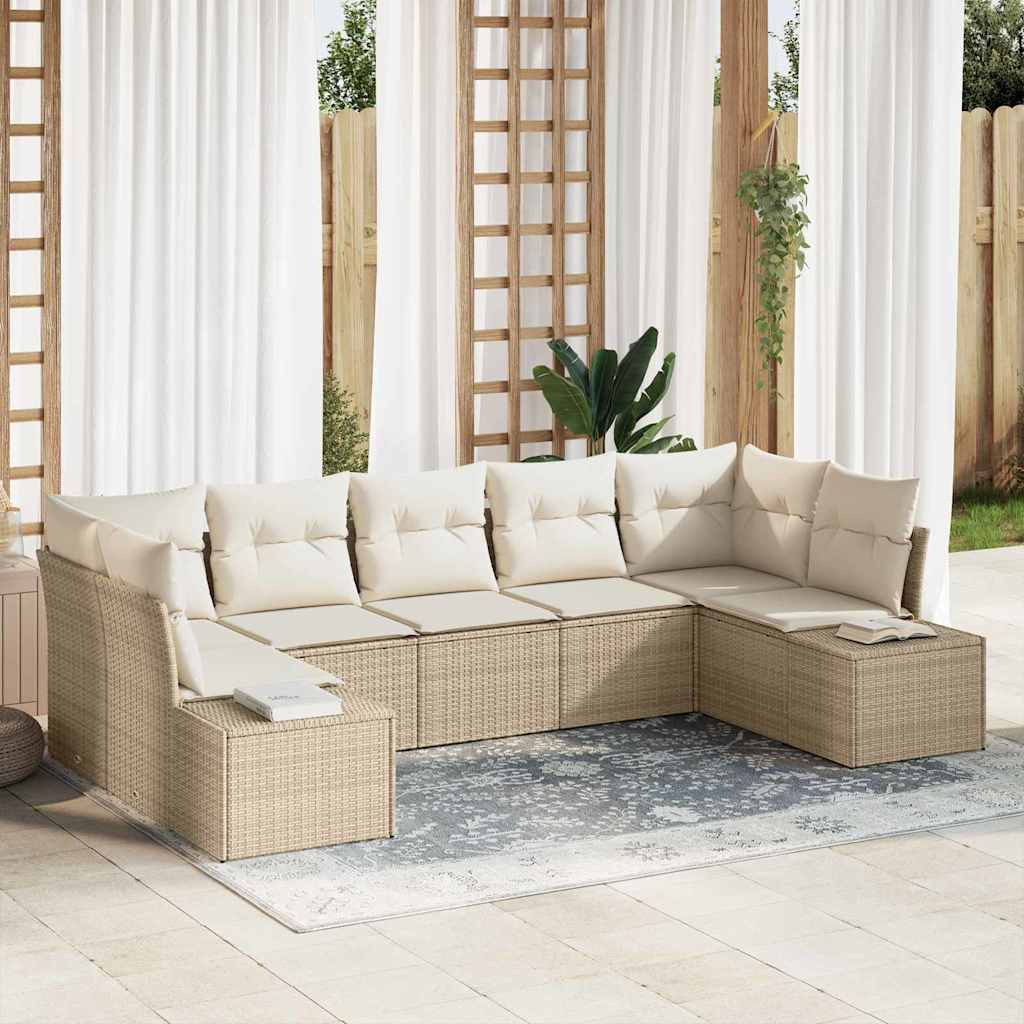 vidaXL Σετ Καναπέ Κήπου με αποθήκευση 7 pcs Μπεζ και Κρέμα Πολυ ράταν