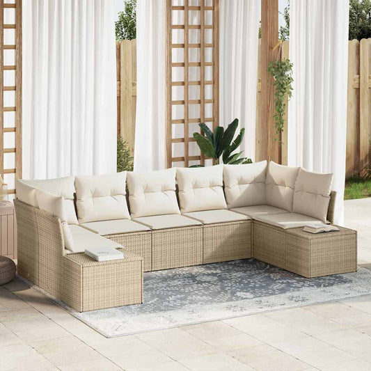 vidaXL Σετ Καναπέ Κήπου με αποθήκευση 7 pcs Μπεζ και Κρέμα Πολυ ράταν