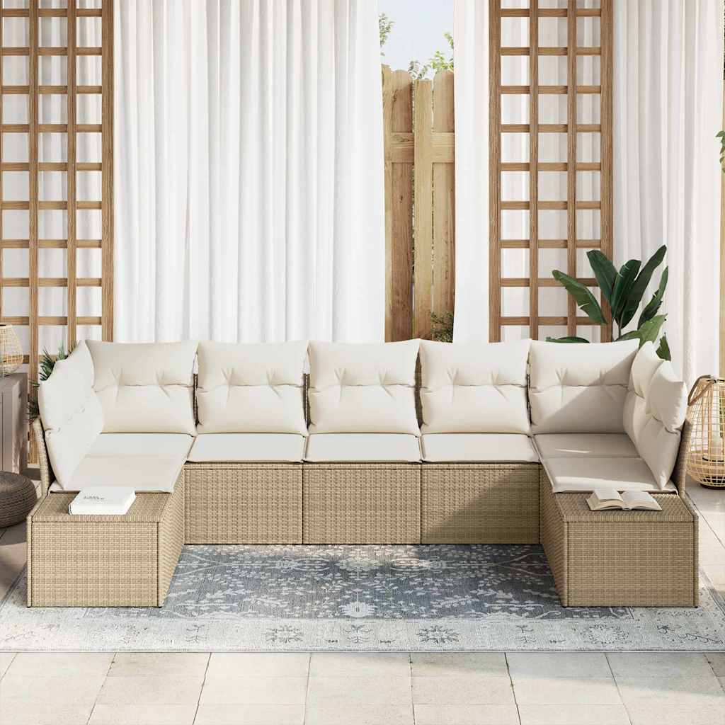 vidaXL Σετ Καναπέ Κήπου με αποθήκευση 7 pcs Μπεζ και Κρέμα Πολυ ράταν