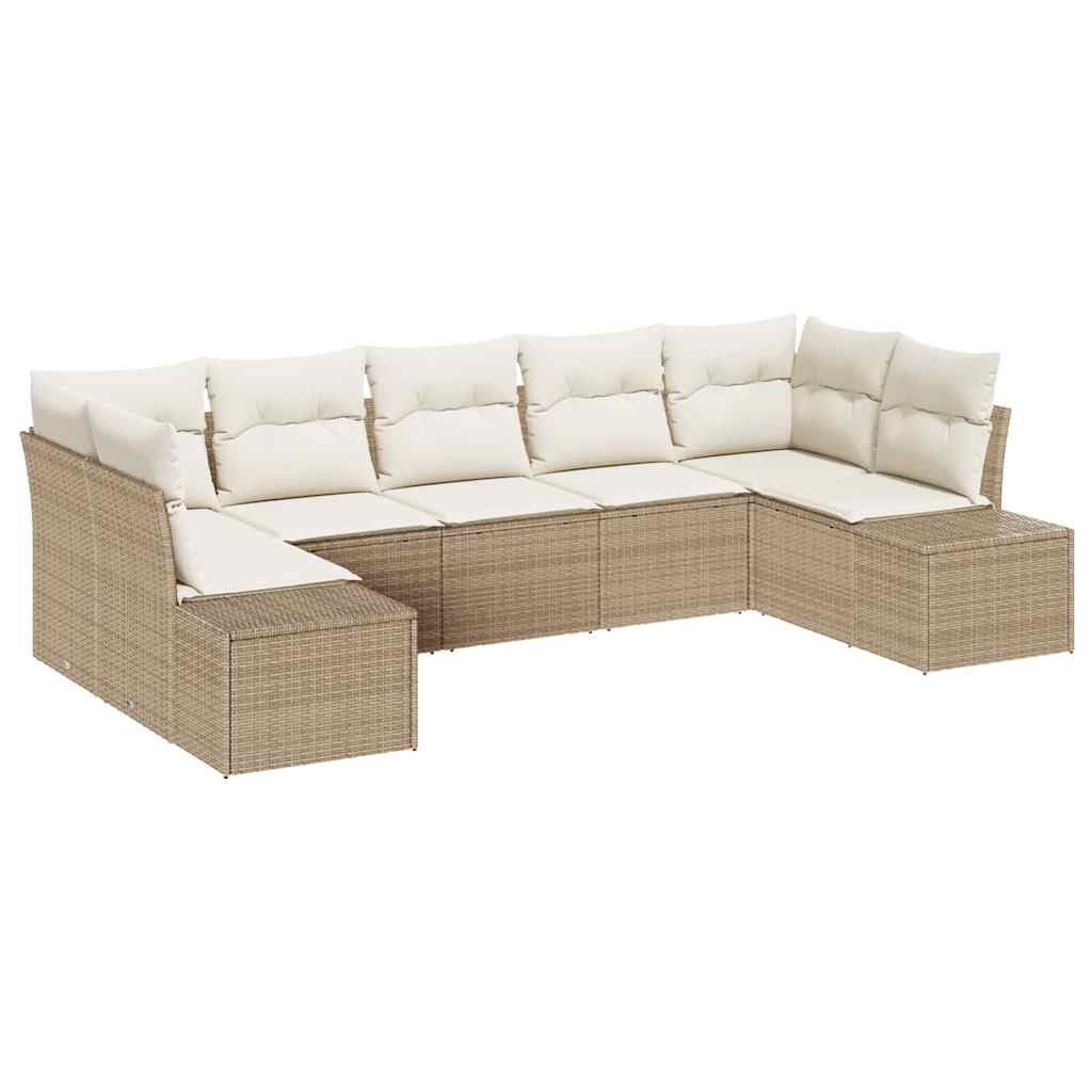 vidaXL Σετ Καναπέ Κήπου με αποθήκευση 7 pcs Μπεζ και Κρέμα Πολυ ράταν