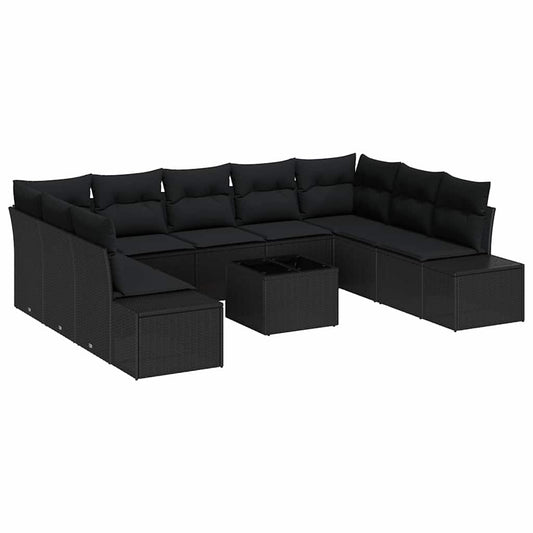 vidaXL Σετ Καναπέ Κήπου 10 pcs Μαύρο 289 x 209 x 85 εκ Πολυ ράταν