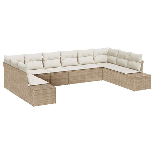 vidaXL Σετ Καναπέ Κήπου με μαξιλάρι 10 pcs Μπεζ και Κρέμα Πολυρατάν