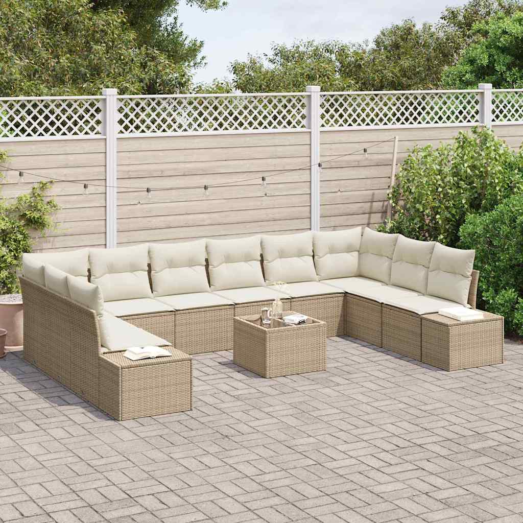 vidaXL Σετ Καναπέ Κήπου με μαξιλάρι 10 pcs Μπεζ και Κρέμα Πολυρατάν