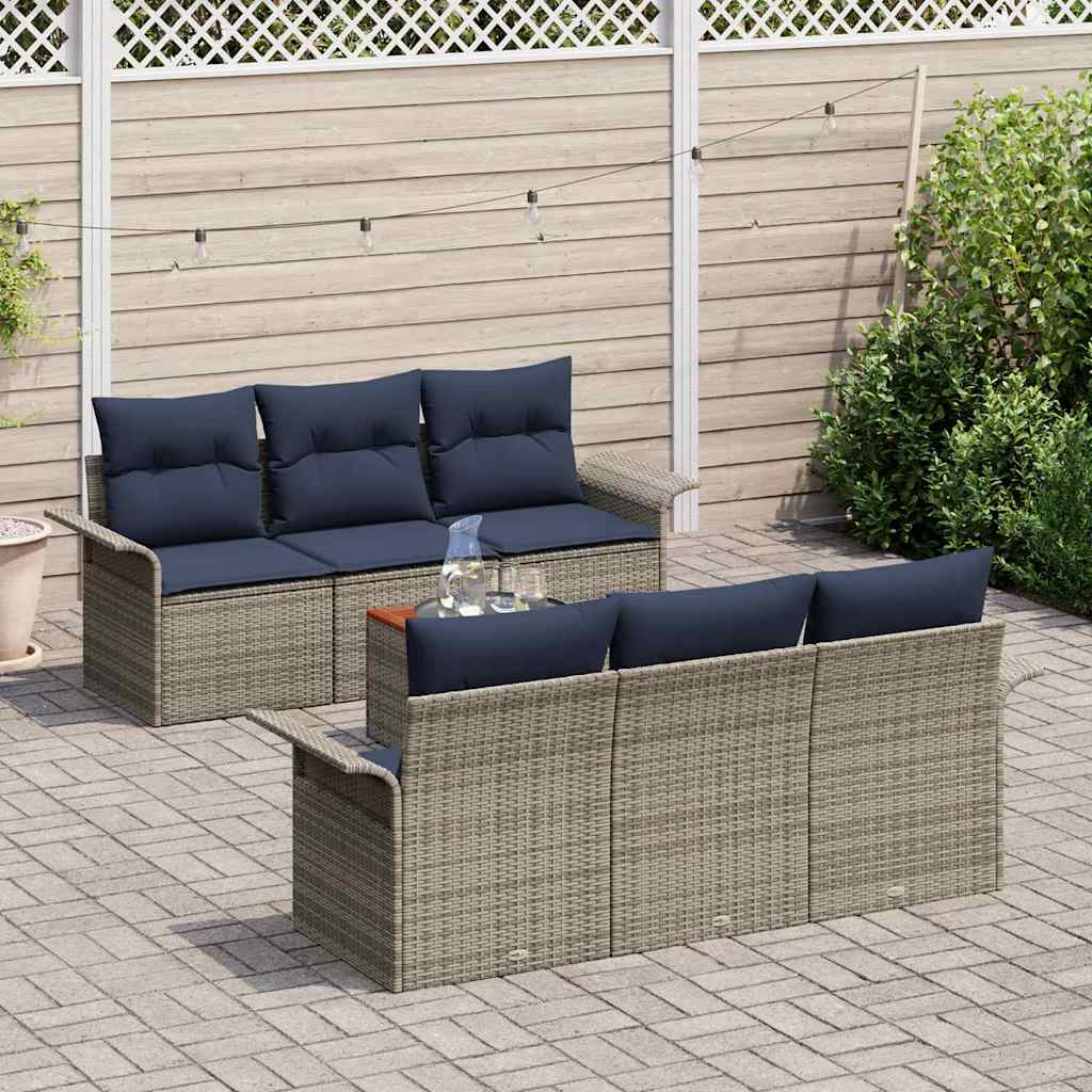 vidaXL Σετ Καναπέ Κήπου 7 pcs Γκρι και Navy Blue συνθετικό ρατάν