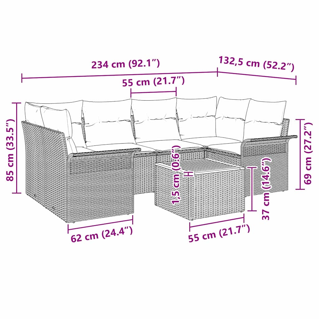 vidaXL Σετ Καναπέ Κήπου 7 pcs Μπέζ και Ανοιχτό Γκρι 55 x 55 x 37 εκ