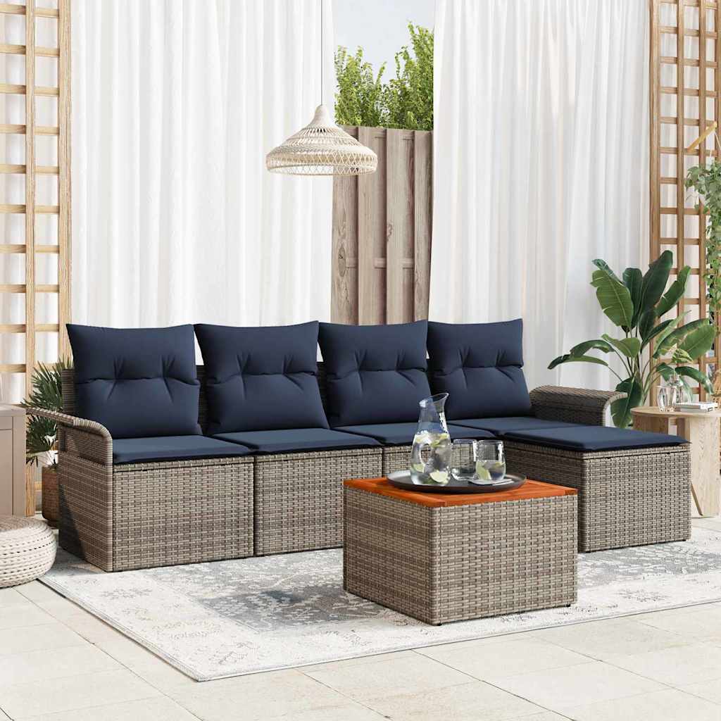 vidaXL Σετ Καναπέ Κήπου 6 τμχ. Γκρι και Navy Blue συνθετικό ρατάν